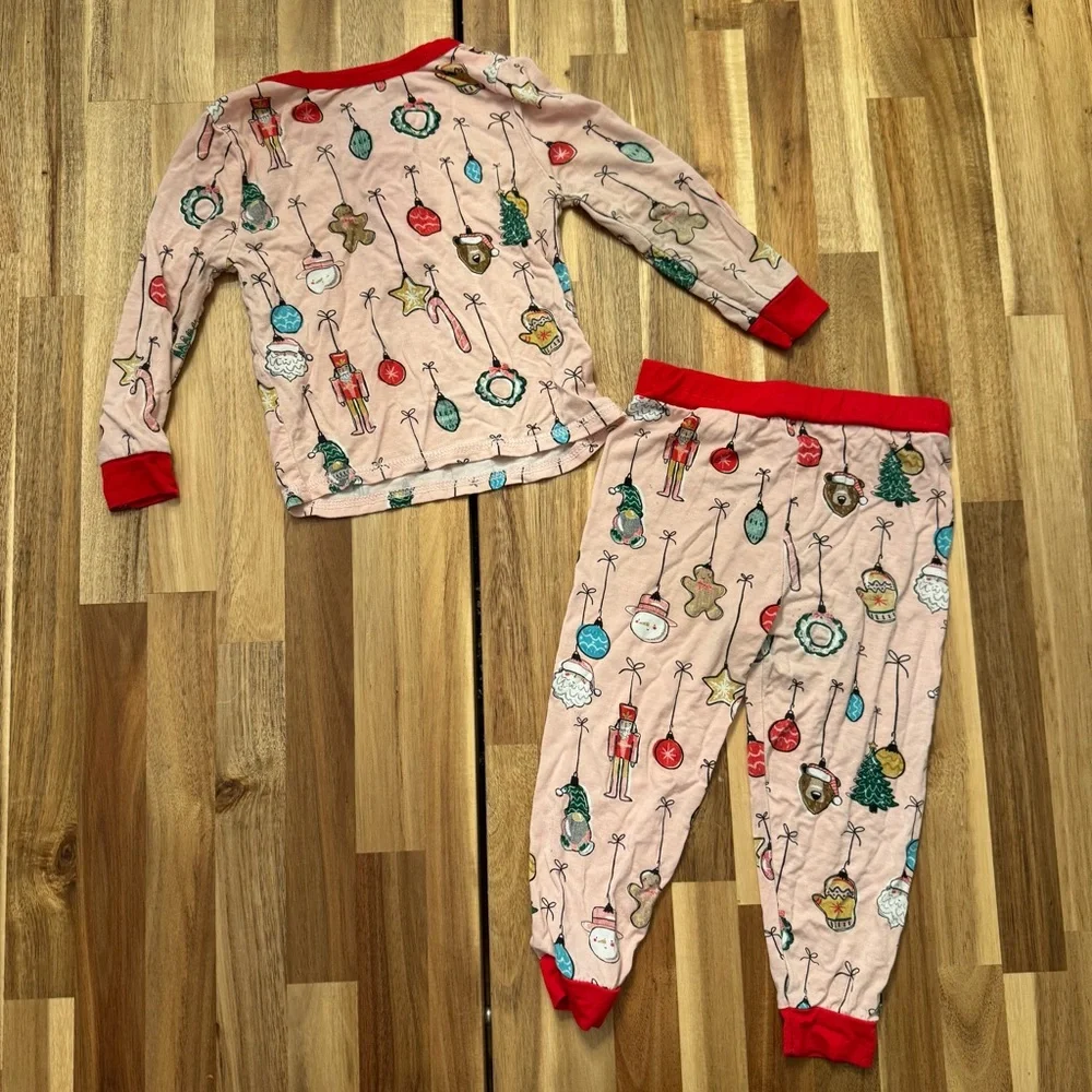 Mud Pie Kids Christmas Pajamas Pink‎ Ornament Print Viscose Bamboo Set 12-18M
